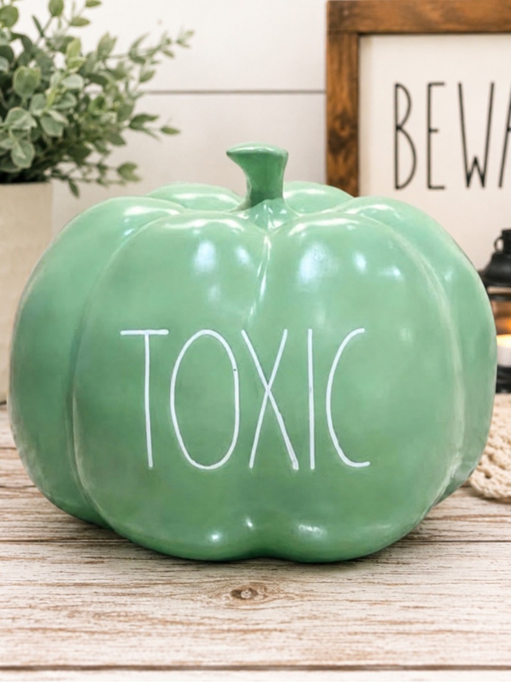 NEW Rae Dunn “TOXIC” Green Ceramic Pumpkin Halloween Decor